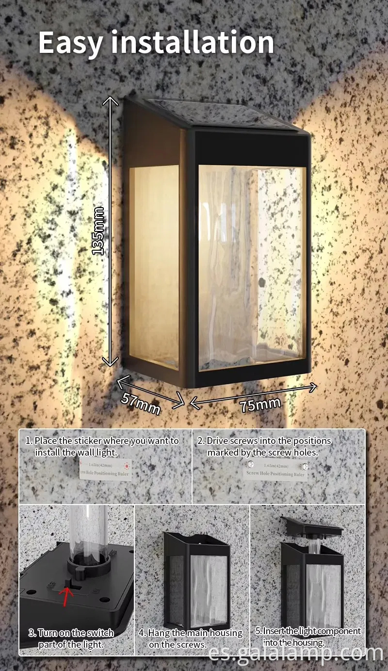 Lámpara de pared exterior sensible a la luz sin perforación